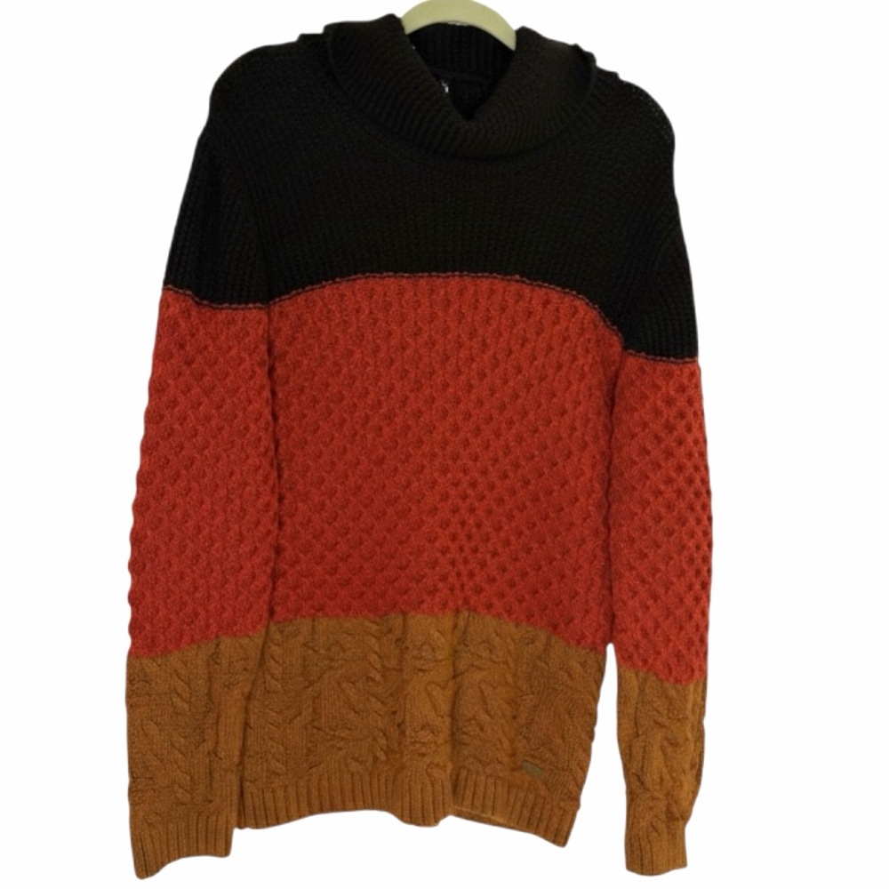 Smash! Cowl Neck Tunic Sweater Top Shirt Stripe Orange Black XL US L
